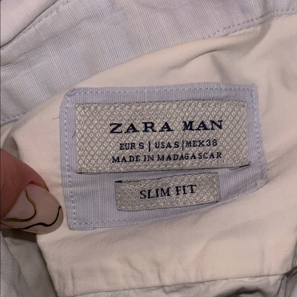 Zara | Slim fit dress shirt in white with blue accents | sz S - Picture 2 of 3